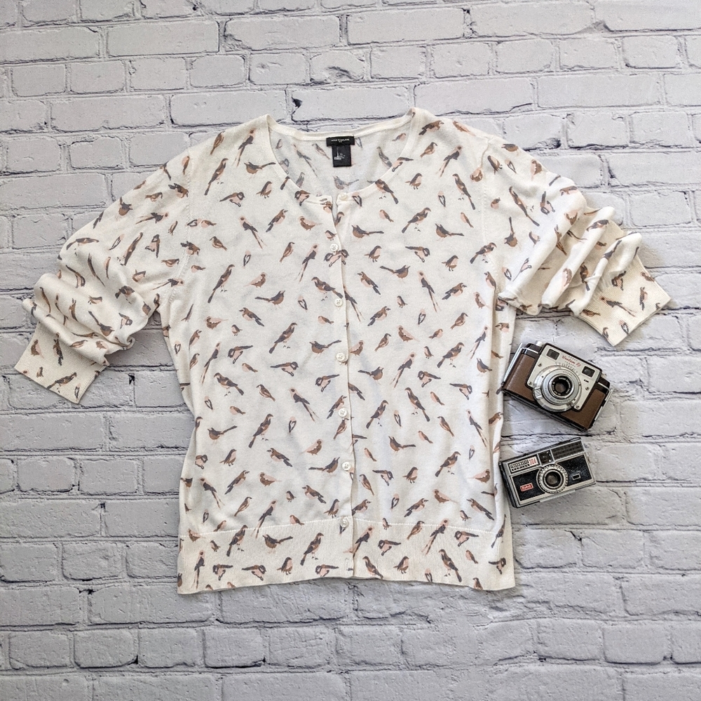 Ann Taylor bird print cardigan sz XL